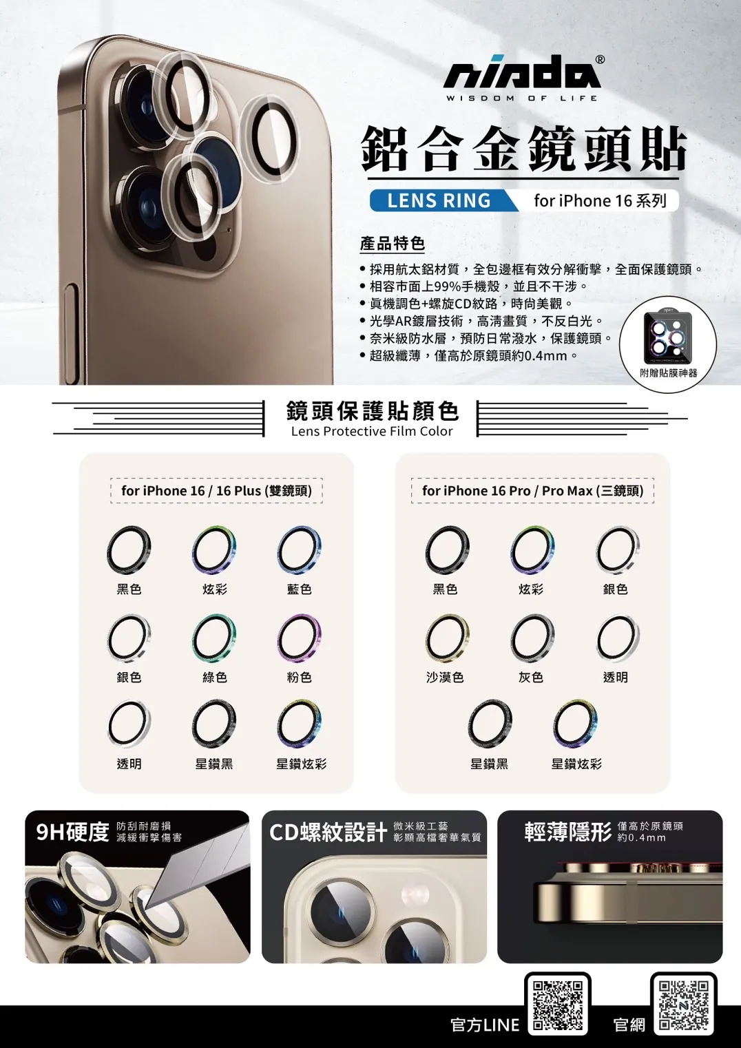 【NISDA】航太鋁合金玻璃鏡頭貼 iPhone 16系列